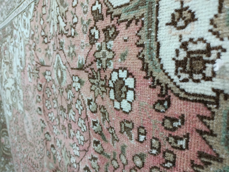 Handmade rug, Turkish rug, Oushak rug, Area rug, Living room rug, Pink rug, Faded rug, Floral rug, Boho decor rug, 6.4x9.2 ft, VT 1438 image 8