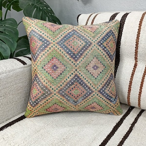 decorative pillow, ikat rug pillow, colorful cushion, boho throw pillow, soft bedding lumbar, king size pillow, couch pillow case, PT 250