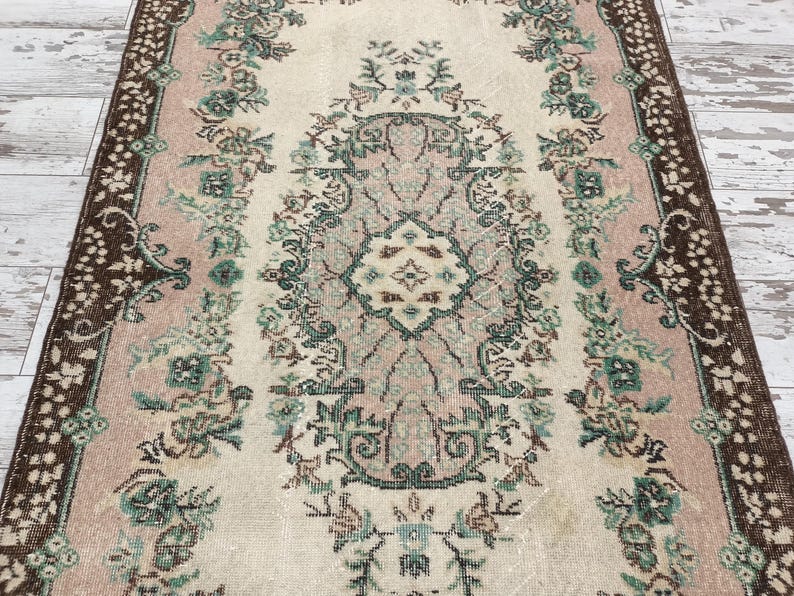 botanical rug, handmade wool rug, multicolor rug, turkish oushak rug, foyer rug, rug for gift, vintage rug, amazing rug, 3.8x6.9 ft, VT 764