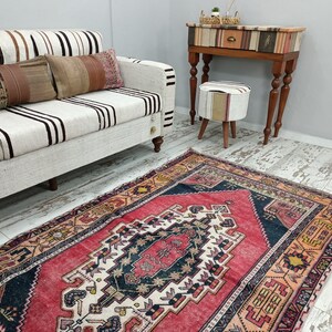 Handmade rug, Turkish rug, Anatolian area rug, Wool rug, Geometric rug, Vintage rustic rug, Nomadic rug, Organic rug, 4.1 x 7.3 ft, VT 2318 image 3