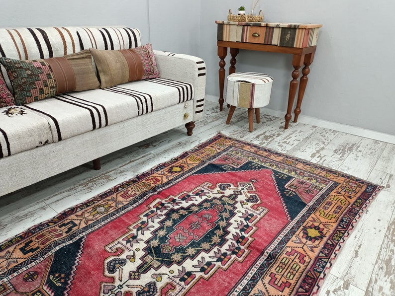Handmade rug, Turkish rug, Anatolian area rug, Wool rug, Geometric rug, Vintage rustic rug, Nomadic rug, Organic rug, 4.1 x 7.3 ft, VT 2318 image 3