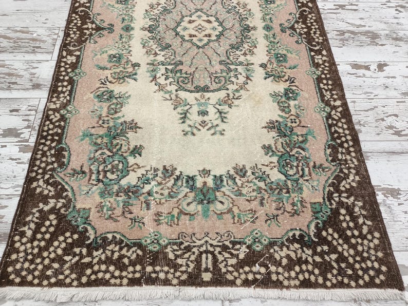 botanical rug, handmade wool rug, multicolor rug, turkish oushak rug, foyer rug, rug for gift, vintage rug, amazing rug, 3.8x6.9 ft, VT 764