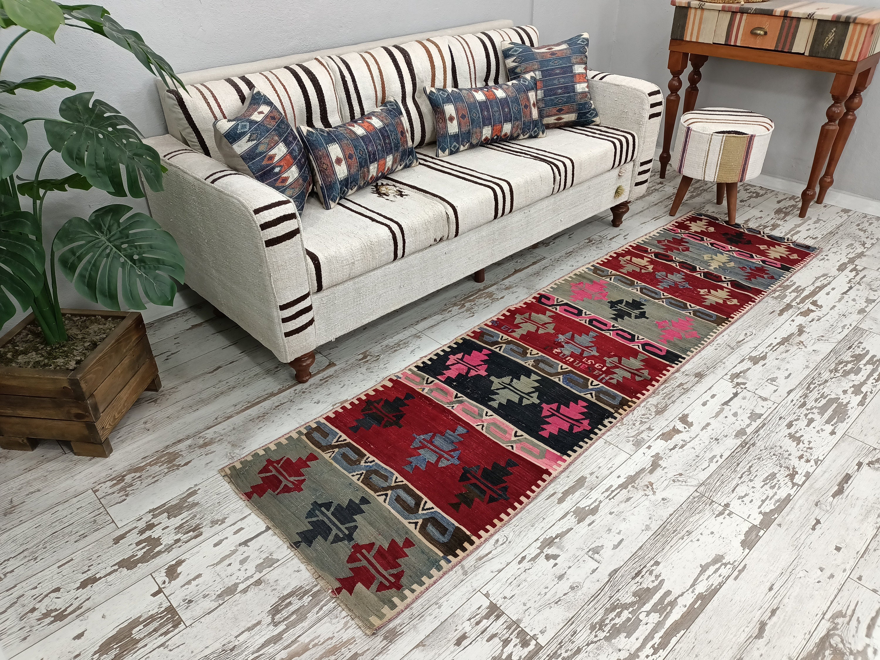 Turkish Rug, Kilim Rug, Vintage Runner Rug, Aztec Kilim, Oriental