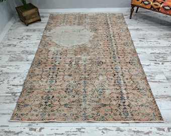 トルコヴィンテージラグ A63 高級 レア ピンク ベージュ ネイビー ミント 超大判 特大 くすみピンク 281 ×149 トルコヴィンテージラグ