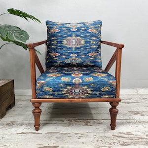 bergere chair, saloon chair, blue armchair, living room set, dining chair, boho side chair, single armchair, handmade sofa couch, SOFA 57