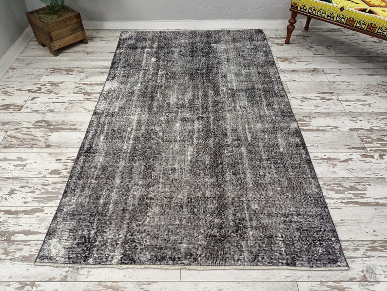 bohemian rug, turkish gray rug, distressed rug, oushak area rug, overdyed rug, handcrafted rug, vintage rug, wool rug, 4.8 x 7.9 ft, VT 3333 image 2