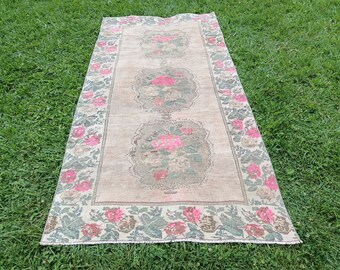 Alfombra de cocina floral, alfombra vintage, alfombra de área, alfombra orgánica, alfombra de lana, alfombra turca, alfombra oushak, alfombra de piso, alfombra de entrada, 4.2 x 8.5 pies, VT312