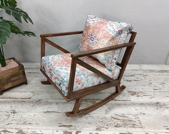 Silla Boho, Sillón reclinable, Sillón de lectura, Muebles artesanales, Mecedora tapizada, Sillón con cojín, Mecedora, RC 872