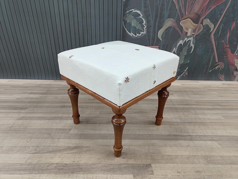 Handmade Furniture, Dressing Table Bench, Footstool Bench, Coffee Stool, Porch Chair, Kilim Rug Bench, Floor Chair, Boho Bench, VT 994 18x18