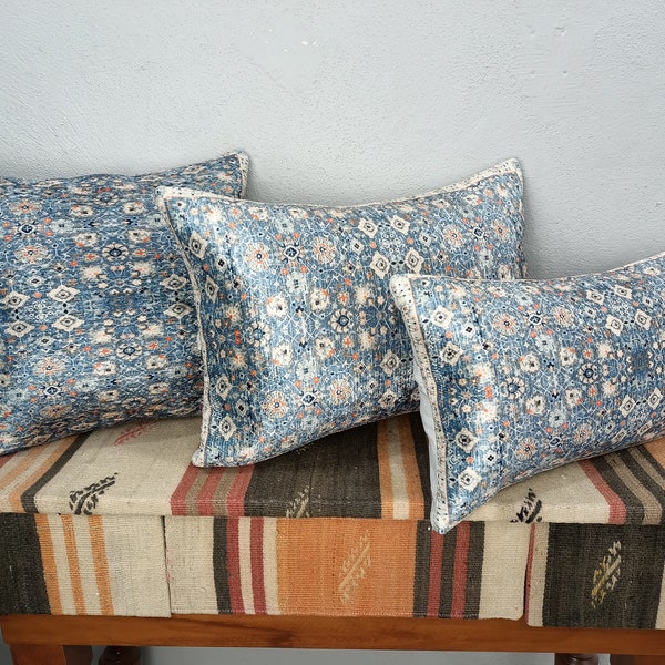 blue pillow cover, bedding pillow, euro sham cover, rug pillow, oriental pillow, boho pillow cover, ethnic pillow, lumbar pillow, PT 1022
