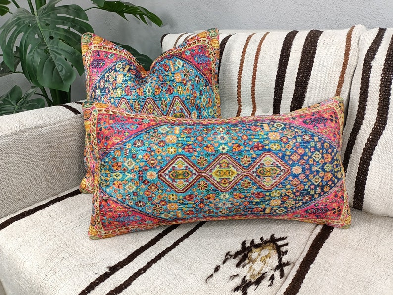 Ethnic Pillow Pink Blue Pillow Oriental Pillow Oushak Etsy
