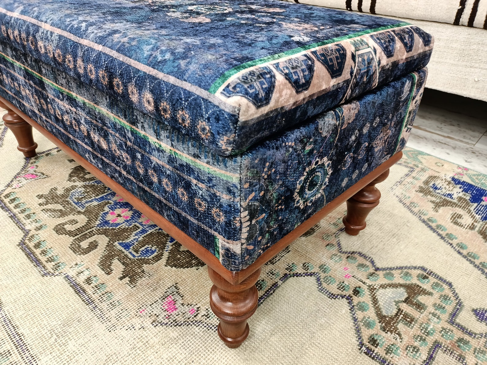 Bench for Entryway, Navy Blue Ottoman, Storage Chest, Cushioned