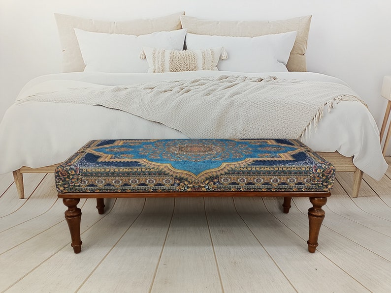 Bedroom Ottoman Bench Wood Bench Boho Chair Dining Table Etsy
