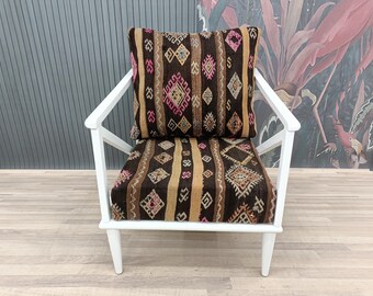 ヴィンテージ キリム　椅子 キリムのアームチェア、座椅子、木工椅子、ヴィンテージラグチェア