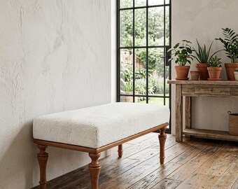 White Boucle Ottoman Seating | Minimalist Summer Wedding Gift Idea 18x18x36 VT 1145
