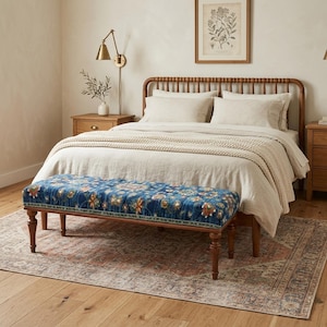 Fußhocker Ottomane, Oushak Teppich Bank, türkische Teppichbank, langer Sitz, Schlafzimmersitz, Klavierbank, handgefertigte Möbel, Boho Decor, BENCH 57