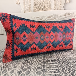 retro pillow cover, decorative pillow, accent pillow, kilim pattern pillow, aztec pillow, lumbar pillow, handmade pillow, boho pillow, PT253 image 5