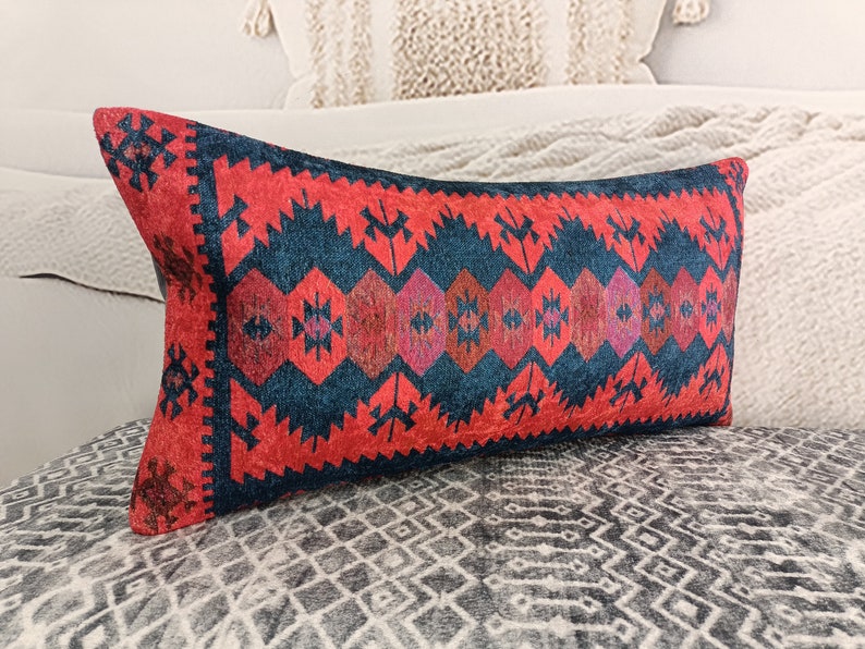 retro pillow cover, decorative pillow, accent pillow, kilim pattern pillow, aztec pillow, lumbar pillow, handmade pillow, boho pillow, PT253 image 5