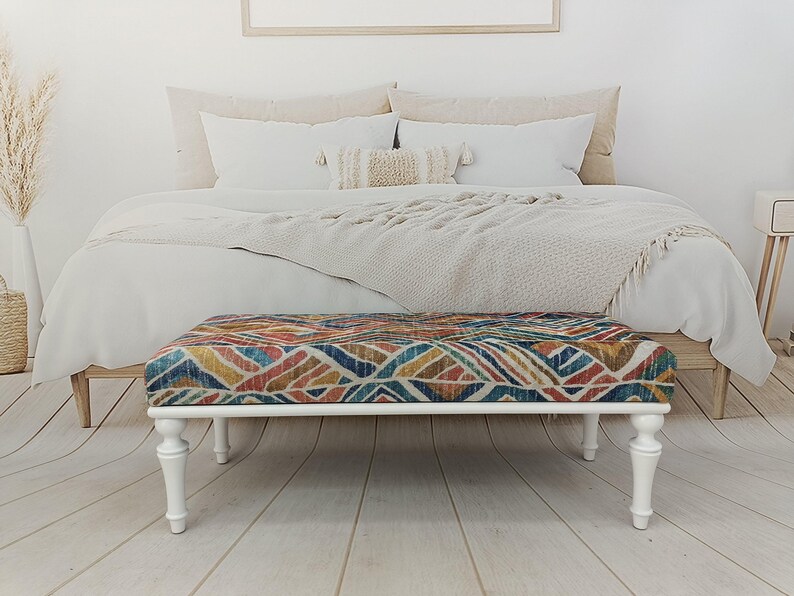 Otomana tapizada, mesa de centro de madera, banco de comedor moderno, banco reposapiés, banco con cojín, banco de esquina, mesa bohemia, BENCH 884 imagen 14