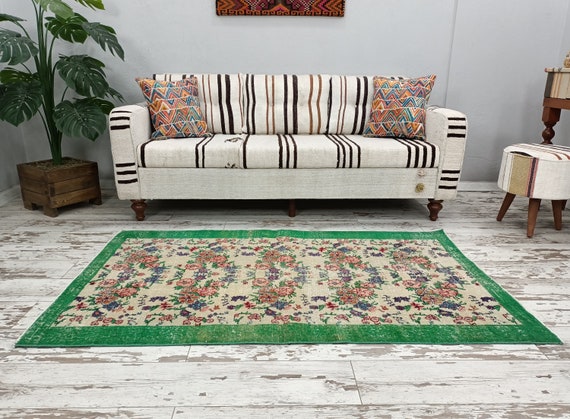 turkish rug, navy rug, vintage rug, colorful carpet, oriental carpet, bohemian carpet, floor rug, hand knotted rug, 3.6 x 6.2  ft, VT 1965