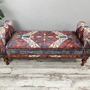 Armed storage bench, Dressing room bench, Window seat Bench, Upholstered bench, Bohemian couch, End of bed bench, Entry Bench, ST18x51 36