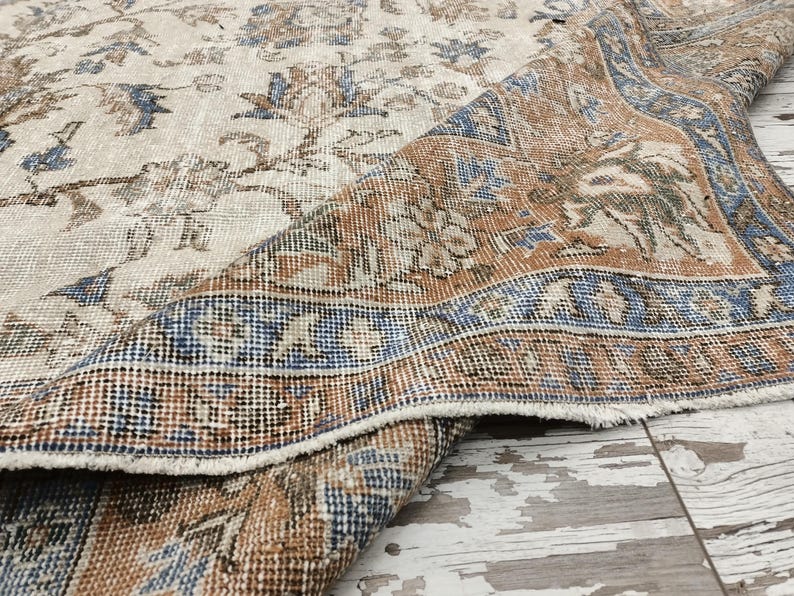sustainable area rug, earth tone rug, studio rug, oversize turkish rug, living room rug, framed rug, floral vintage rug, 8.2x11.7 ft, VT5879