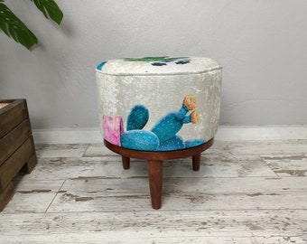 Upholstered Footstool, Cozy Stool, Vanity Chair, Plant Stool, Ottoman Stool, Bedroom Pouf, Kitchen Stool, Funky Chair, Round Pouf, FS 878