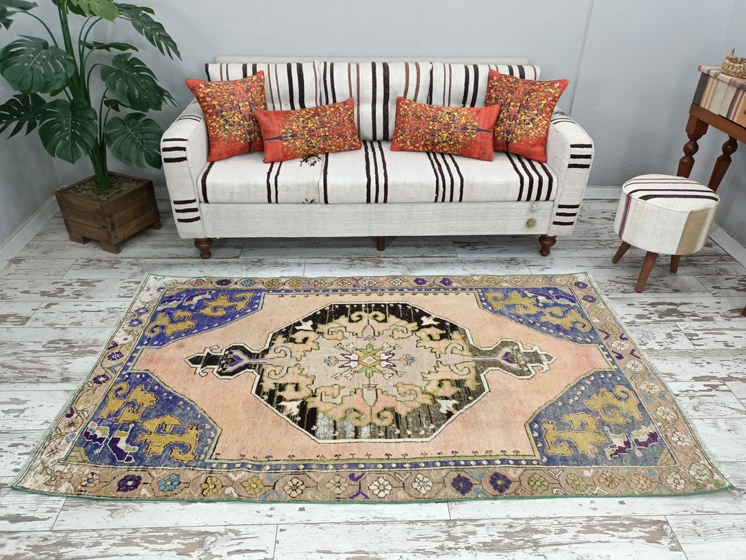 Blush Pink Rug, Living Room Rug, Vintage Rug, Rug With Purple, Funky ...