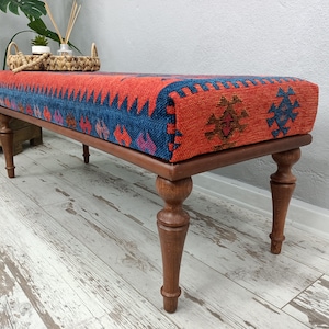 Upholstered Bench, Handmade Furniture, Footstool Bench, Kilim Rug Bench, Ottoman Bench, Aztec Bench, Farmhouse Decor,Footstool , BENCH 253
