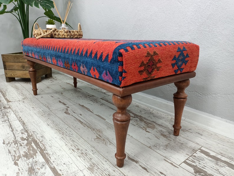 Upholstered Bench, Handmade Furniture, Footstool Bench, Kilim Rug Bench, Ottoman Bench, Aztec Bench, Farmhouse Decor,Footstool , BENCH 253