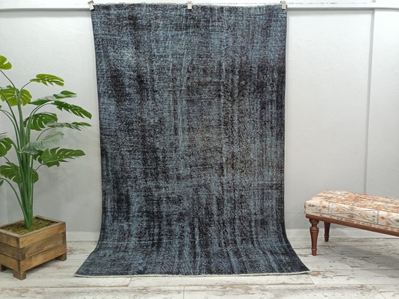 black carpet, outdoor rug, vintage rug, turkish rug, anatolian rug, salon rug, muted rug, 5.3x8.3 feet, livingroom rug, overdye rug, VT-1267