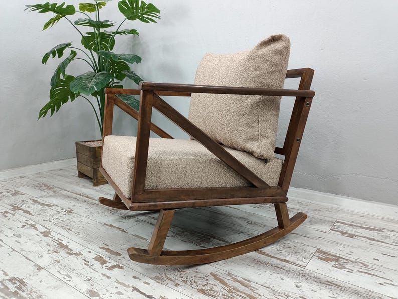 Mecedora artesanal, silla de madera maciza, silla cómoda, muebles de patio, silla de interior y exterior, silla de dormitorio, silla de descanso, RC 1033 imagen 2