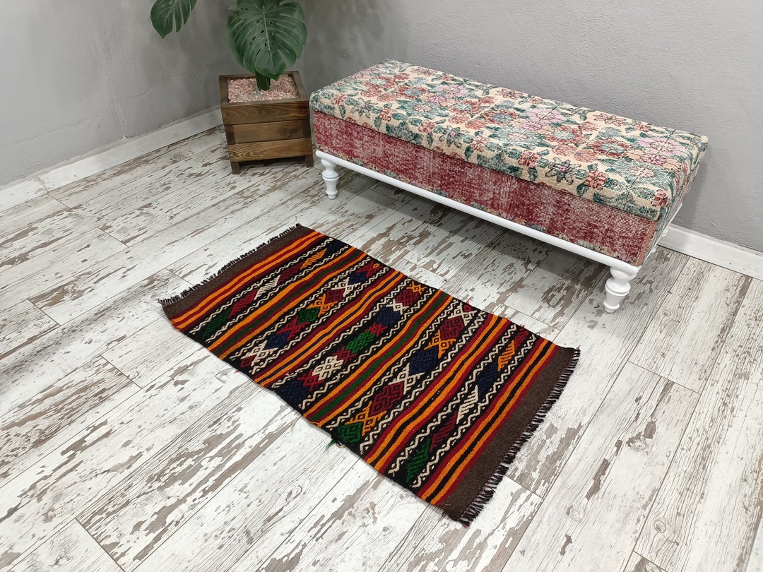Kilim Bath Mat Embroidered Rug Hand Woven Rug Striped Mat Etsy
