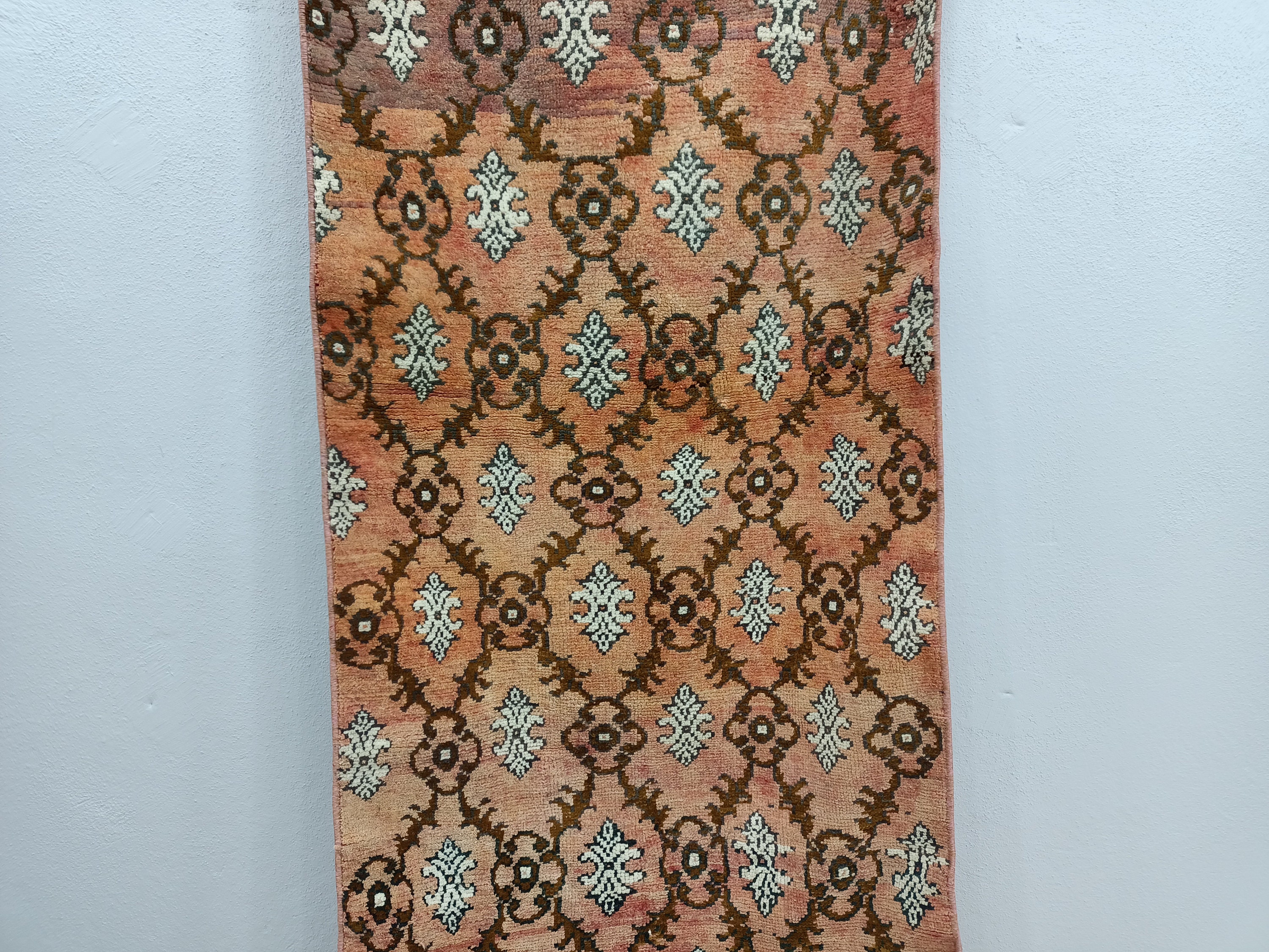 ピンクのトルコラグ、寝室用ラグ、アステカ風ヴィンテージラグ、ウール