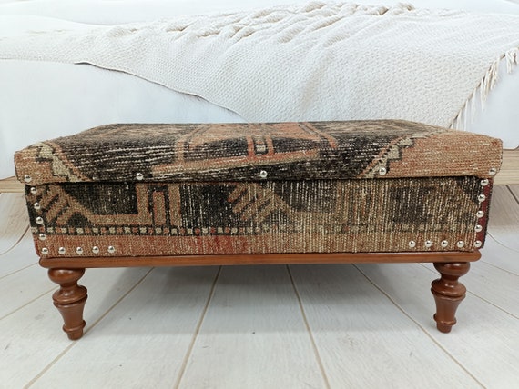 handmade ottoman storage bench entry organizer bedroom organizer handmade furniture wood work bench vintage rug bench ST18x36 204