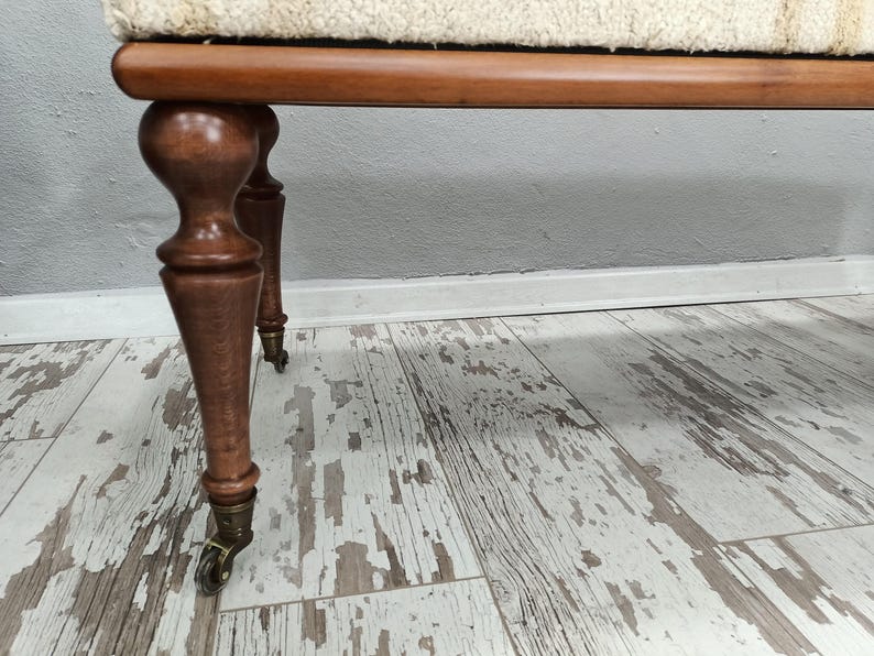Wood Legs, Hornbeam Legs, Brass Metal Wheels, Handmade Bench Legs, Coffee Table Legs, Rotary Wheels, Handmade Furniture, Set of 4 image 2