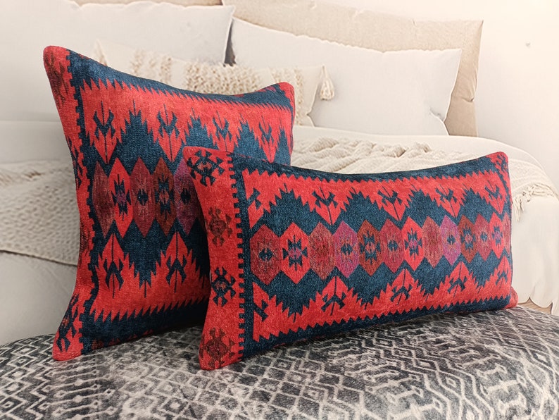 retro pillow cover, decorative pillow, accent pillow, kilim pattern pillow, aztec pillow, lumbar pillow, handmade pillow, boho pillow, PT253 image 4