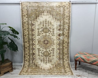 turkish rug, oushak area rug, vintage rug, floral rug, wool rug, organic rug, living room rug, handmade rug, floor rug, 5.1 x 7.9 ft VT 2909