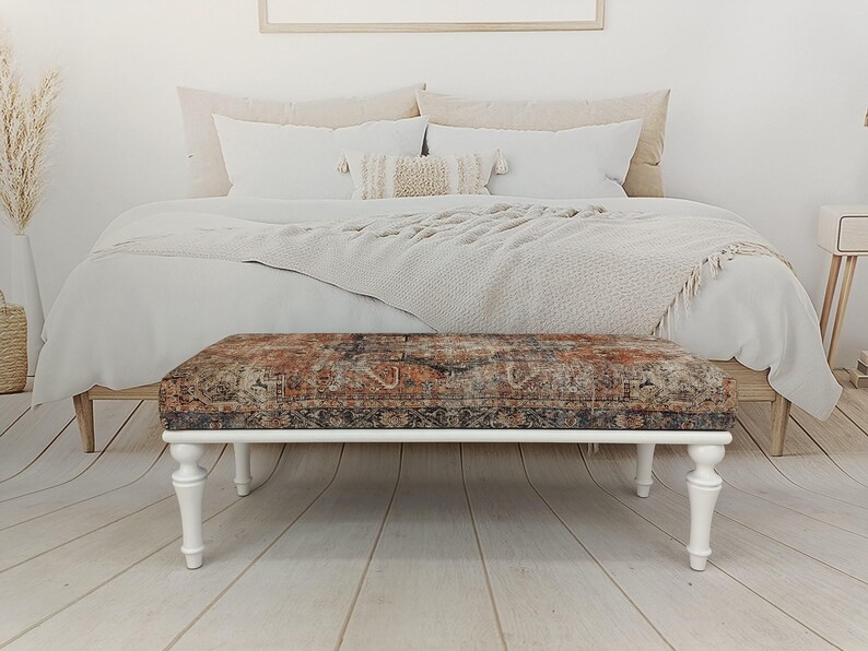 Upholstered Bedroom Bench, Turkish Rug Ottoman, Wooden Coffee Table, Kitchen Furnitures, Window Bench Seat, Padded Pouffe Ottoman, BENCH 794 image 15