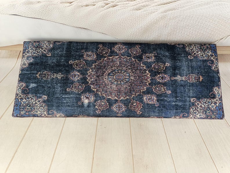 Handmade Furniture, Upholstered Bench, Hallway Bench, Wooden Coffee Table, Boho Chair, Kitchen seat, Navy rug Bench, Footstool , Bench 876 image 5