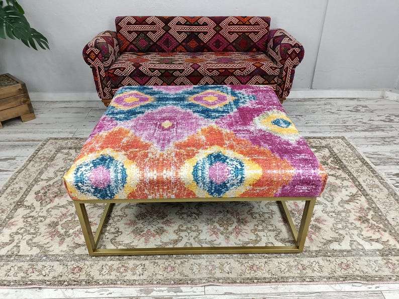 Ottoman coffee table, Handmade bench, Mid table bench, Dining table, Living room table, Upholstered bench, Bohemian bench, Footstool bench
