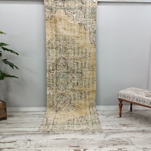 rugs for kitchen, floral rug, antique rug, turkish oushak rug, bed side rug, vintage rug, handknotted rug, entry rug, 3x8.9 ft, VT 5417