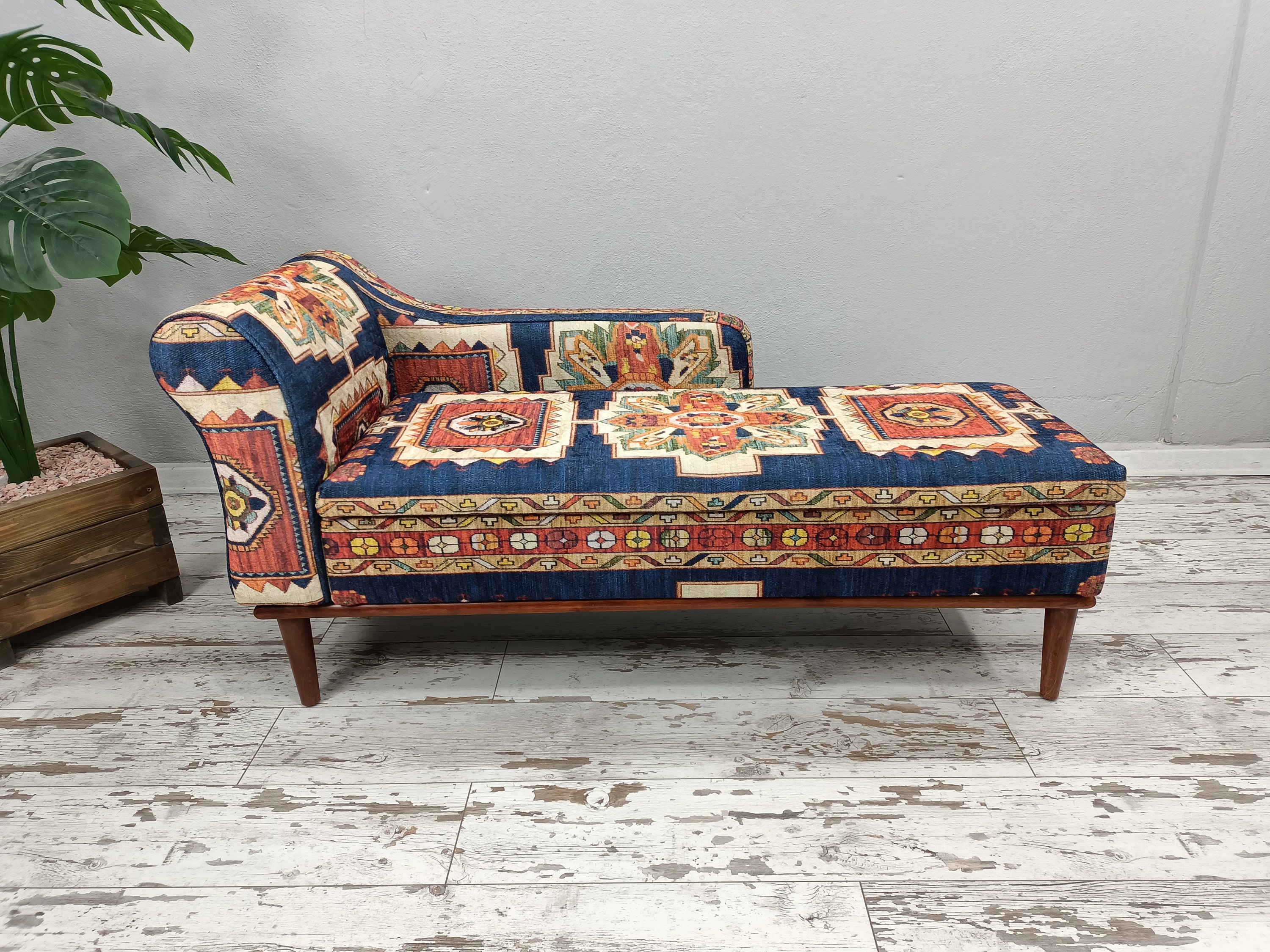 Navy chaise lounge sofa deals