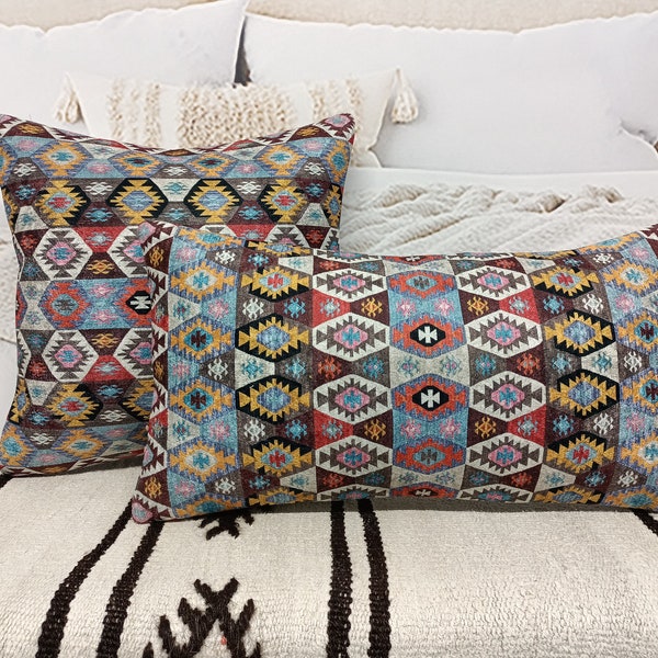 aztec pillow, rug design pillow, throw pillow cover, bolster cushion, armchair pillow, floor pillow case, cotton pillow, retro sham, PT 152