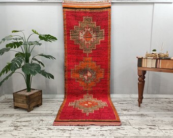 pastel decor rug, herki runner rug, handmade pink rug, turkish vintage rug, ikat rug, moroccan rug, textured rug, 3.1 x 9.8 ft VT 4543