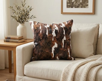 Faux Cowhide Pillow | Rustic Western Decor | Animal Accent Cushion