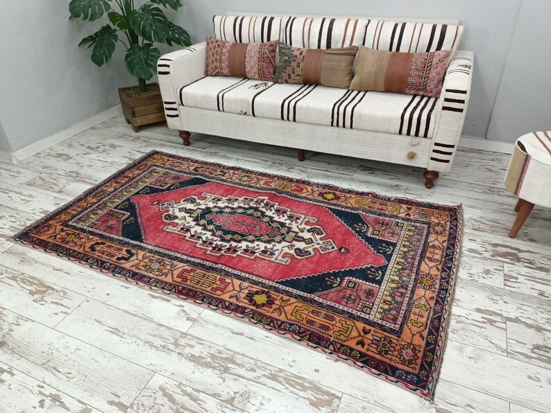 Handmade rug, Turkish rug, Anatolian area rug, Wool rug, Geometric rug, Vintage rustic rug, Nomadic rug, Organic rug, 4.1 x 7.3 ft, VT 2318 image 5