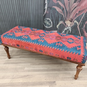 Panca con tappeto Kilim, panca ottomana, panca imbottita, mobili fatti a mano, panca poggiapiedi, panca azteca, arredamento fattoria, PANCA 252