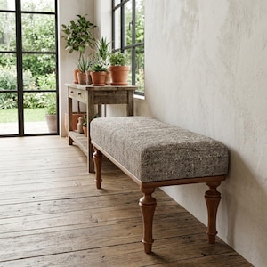 Authentic Handwoven Vintage Rug Bench | Rectangular Rustic Entryway Seat 12x36" VT 09