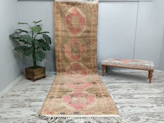 Ineenstorting Dader Grof Roze bruin tapijt Turkse loper tapijt vintage vloerkleed - Etsy Nederland